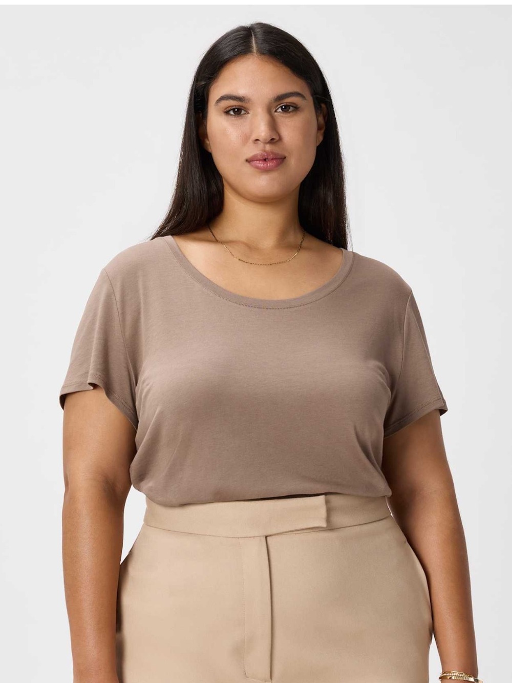 Quince Cotton Modal Scoop Neck Dark Taupe New